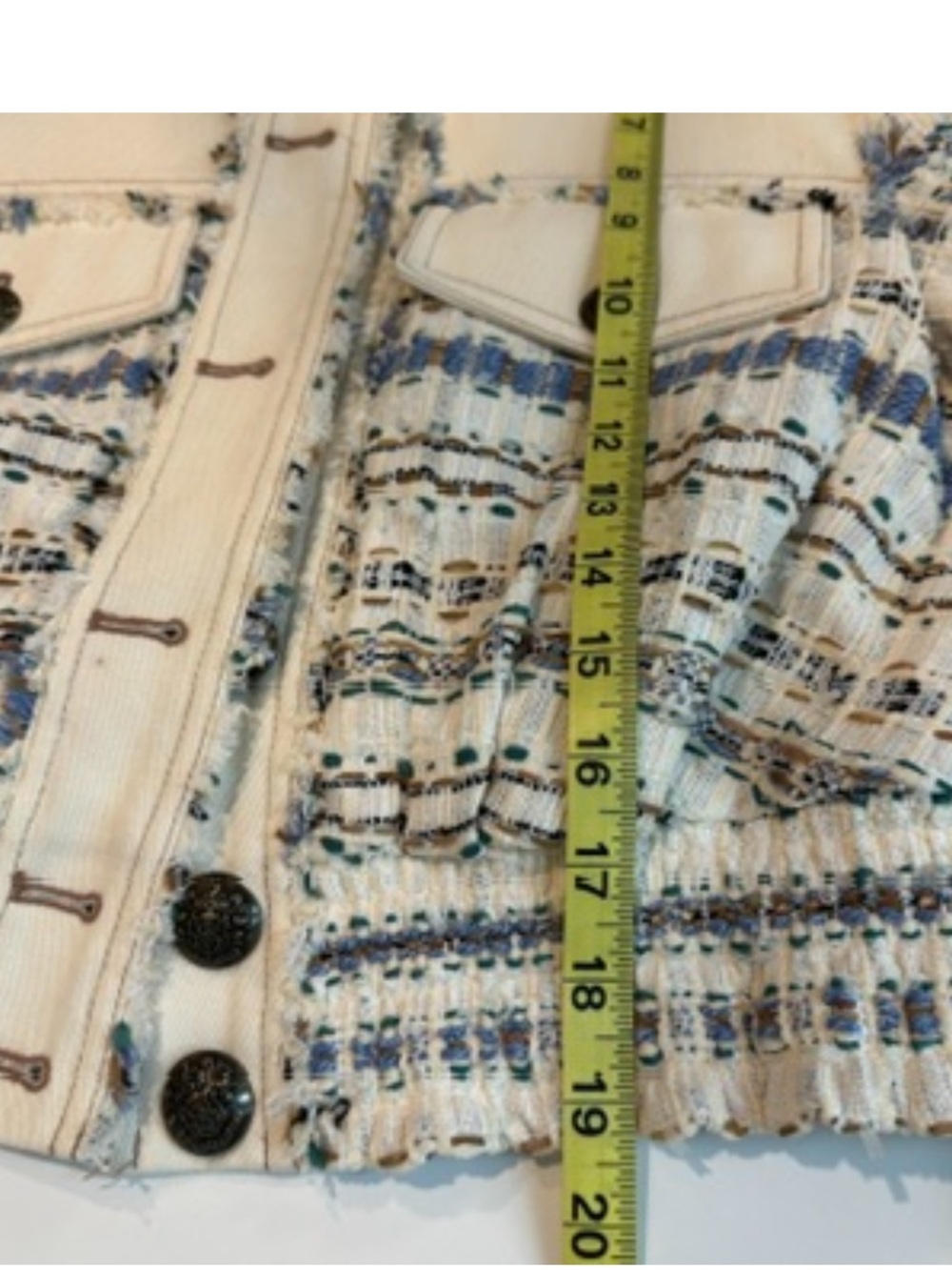Veronica Beard Darren Tweed Cropped Denim Twill Paneled Blue Ivory Jacket Sz 6 - Picture 8 of 8